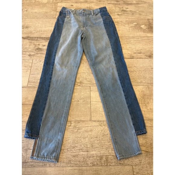 Good American Good Boy Two Tone Step Hem High Waist Boyfriend Jeans Size 6/28 - Picture 3 of 12